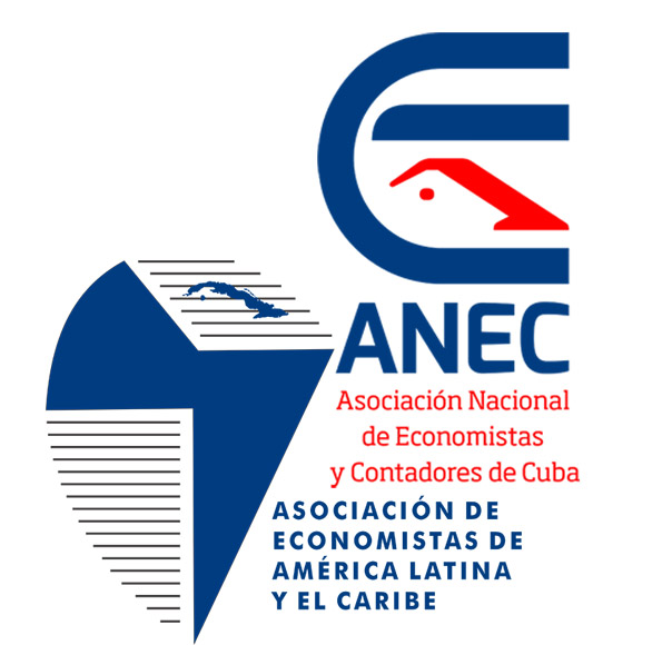Logotipos de la Asociación Nacional de Economistas y Contadores de Cuba y la Asociación de Economistas de Latinoamérica y el Caribe.